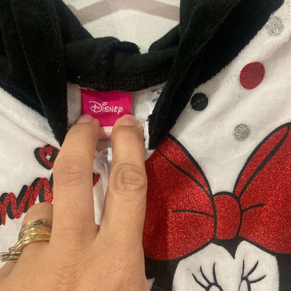 Disney Minnie Mouse velour black & white hoodie 6 - Picture 4 of 5